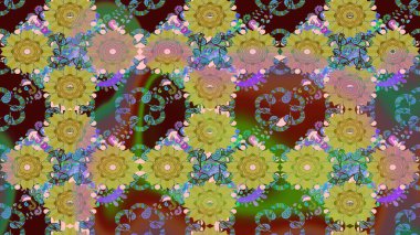 Yeşil çiçekli bahar çiçekleri. Motley illüstrasyonu. Moda baskıları için zarif bir şablon. Küçük çiçekte güzel bir desen. Küçük renkli çiçekler..