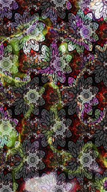 Raster çiçek desenli çiçek deseni, yapraklar, dekoratif elementler, sıçrama, lekeler, el çizimi kontur çizgileri ve Doodle çizim stili, grafik raster çizim çizimi.