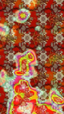 Asya tekstil tarzında. Kahverengi renkli çiçekler. Çiçek desenli çizim. Renkli Bahar Teması eskiz kalıbı. Raster illüstrasyonu. Düz Çiçek Elementleri Tasarımı.