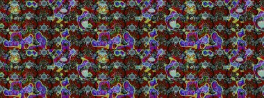 Çiçekli karalama şeklinde Raster çiçek deseni. Nazik, narin çiçek arkaplanı. Kahverengi renkte çiçekler.