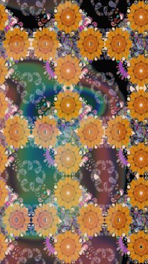 Tekstil ve kapak tasarımı için mükemmel. Doodle tarzı. Renkli turuncu çizim kalıbı. Elle çizilmiş sonbahar çiçeği deseni. Turuncu renkte çiçekler.