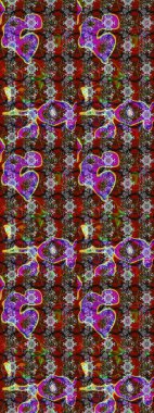 Şirin çiçekli eskiz deseni ve gri renkli yapraklar, suluboya çiçek deseni, duvar kağıdı, kart veya kumaş için fayanslı. Raster illüstrasyonu.