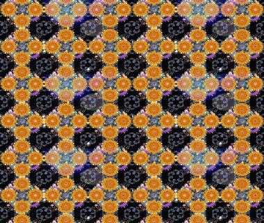 Düz Çiçek Elementleri Tasarımı. Raster Modaya uygun kumaş deseni. Siyah renkli şirin çiçek deseni. Renkli Bahar Teması çizim şablonu.