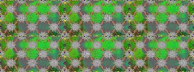 Çiçekli kusursuz retro desen. Yeşil ve gri renkli çiçekler. Renkli Yaz Temalı Kusursuz Arkaplan. Düz Çiçek Elementleri Tasarımı.