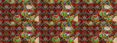 Suluboya elle çizilmiş çiçek desenli eskiz deseni. Parlak renkli fantezi çiçekleri, yapraklar, kahverengi renkli tomurcuklar, kahverengi.