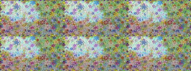 Raster illüstrasyonu. Tarafsız ve yeşil renklerde bahar çiçekleri. Çiçek ve yapraklı karalama şeklinde Raster çiçek deseni.