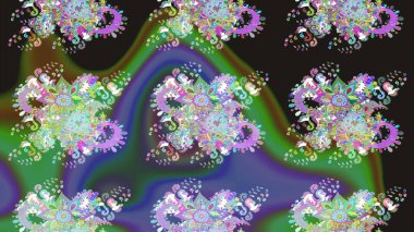 Modern çiçek arkaplanı. Moda baskıları için zarif bir şablon. Halk tarzı. Parlak renkli çiçekleri ve gri yaprakları olan muhteşem bir çiçek deseni..