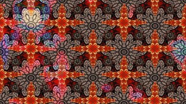 Raster illüstrasyonu. Çiçek desenli çizim. Bej renkli çiçekler. Asya tekstil tarzında. Raster illüstrasyonu.