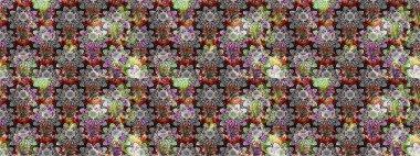 Çiçek desenli çizim. Raster illüstrasyonu. Renkli Bahar Teması eskiz kalıbı. Düz Çiçek Elementleri Tasarımı. Asya tekstil tarzında. Güzel kumaş deseni.