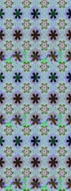 Mavi arka planda. Çocuksu tasarım. Tekstil, kumaş, ambalaj, hatıra defteri için hoş bir çiçek arkaplanı. Elle çizilmiş karalama çiçekleri ile Raster çizim deseni.