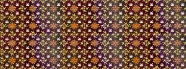 Raster illüstrasyonu. Kahverengi renkli Asya tekstili. Suluboya çiçekli çiçek deseni.