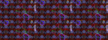 Suluboya çiçekli çiçek deseni. Raster illüstrasyonu. Kahverengi renkli Asyalı tekstil.