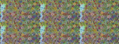 Raster illüstrasyonu. Yeşil ve nötr renklerde çiçekler. Raster illüstrasyonu. Asya tekstil tarzında. Kusursuz çiçek deseni.