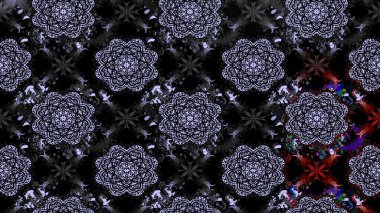 Suluboya elle çizilmiş çiçek desenli eskiz deseni. Parlak renkli fantezi çiçekleri, yapraklar, siyah renkli tomurcuklar.