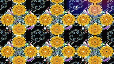 Çiçekli güzel suluboya desen. Sarı renklerde. Raster illüstrasyonu.