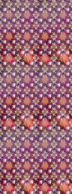 Varicolopurple ve bej rengi raster çizimi. Birçok mor ve bej soyut çiçekli tropik eskiz deseni. Küçük çiçekte sevimli çiçek deseni var..