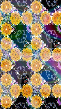 Raster illüstrasyonu. Sarı renkli güzel bir tekstil. Suluboya çiçekli çiçek deseni.