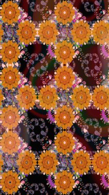 Raster - stok. Turuncu çiçekli eskiz deseni, suluboya çiçek deseni, sevimli çiçek, duvar kağıdı, kart veya kumaş için fayanslı.