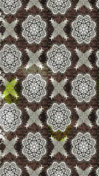 Hint süsü. Çiçek duvar kağıdı. Renkli süs kenarı. Raster illüstrasyonu. Gri renklerde. Çizim deseni.