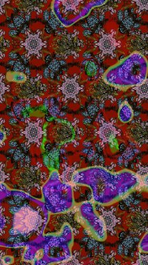 Renkli Bahar Teması eskiz kalıbı. Sevimli çiçek raster deseni. Kırmızı renkte çiçekler. Düz Çiçek Elementleri Tasarımı.