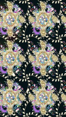 Düz Çiçek Elementleri Tasarımı. Raster Şirin kumaş deseni. Renkli Bahar Teması eskiz kalıbı. Eskiz klasiği.