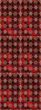 Tekstil, kumaş, ambalaj, hatıra defteri için hoş bir çiçek arkaplanı. Çocuksu tasarım. El çizimi çiçekli, pürüzsüz bir desen. Kahverengi ve kırmızı arkaplanda.