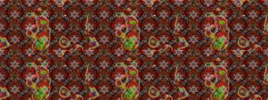 Kahverengi üzerine çiçekler. Eskiz arkaplan modeli. Suluboya, elle çizilmiş. Raster stoku.