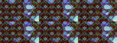 Şirin çiçekli eskiz deseni ve mavi renkli yapraklar, suluboya çiçek deseni, duvar kağıdı, kart veya kumaş için fayanslı. Raster illüstrasyonu.