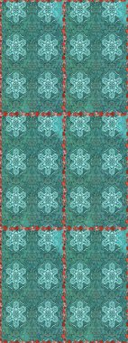 Raster illüstrasyonunda kusursuz çiçek deseni. Düz Çiçek Elementleri Tasarımı. Renkli Bahar Temalı Kusursuz Arkaplan. Mavi ve yeşil renkte çiçekler.