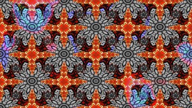 Kıvırcık, parlak örgü. Çiçek çelengi. Desen, çizim, çiçek sınırı. Eski moda arka plan. Güzel, parlak, pürüzsüz kumaş, tuval. Raster illüstrasyonu.