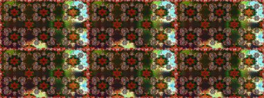 Kusursuz bir geçmişi var. Kumaş, tekstil, duvar kağıdı baskısı için. Raster illüstrasyonu. Renkli şal desenli, kahverengi ve gri çiçekli ve dekoratif elementli kusursuz desen. Antika retro tarzı.