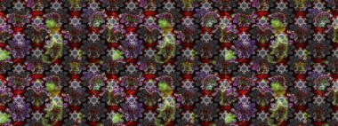 Arkaplan dokusu, duvar kağıdı, çiçek temalı siyah renkler. Soyut etnik raster çizim kalıbı. Kabile sanatı boho baskısı, klasik çiçek arkaplanı.