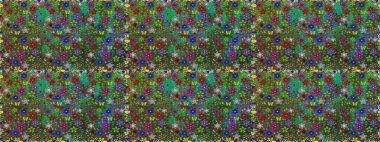 Raster. Yeşil ve kahverengi renkte güzel çiçekler, suluboya desenli, duvar kağıdı, kart ya da kumaş için fayanslı desenler..