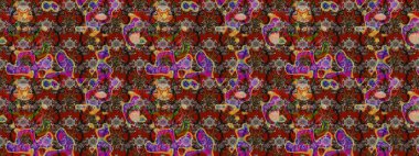 Kahverengi renkli etnik çiçeklerin olduğu zarif bir eskiz modeli. Raster Çiçek İllüstrasyon Şirin Tekstil.