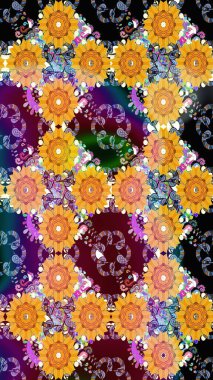 Düz Çiçek Elementleri Tasarımı. Renkli Bahar Teması eskiz kalıbı. Raster illüstrasyonu. Chichi 'nin kumaş kalıbını çiz. Çiçek deseni.