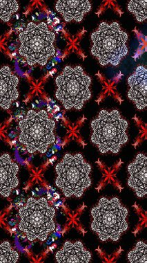 Raster illüstrasyonu. Güzel kumaş deseni. Siyah renklerde. Raster illüstrasyonunda çiçek deseni çizimi.