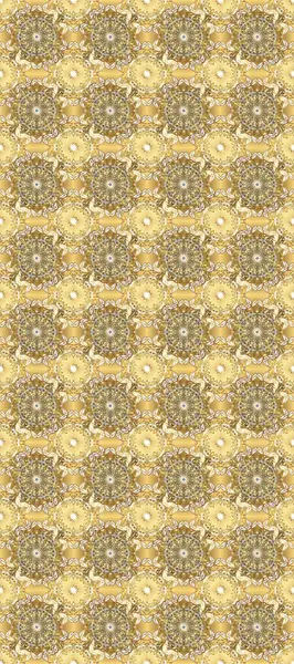 Raster illüstrasyonu. Bej, sarı ve nötr renklerde altın. Doğum günü kartı, davetiye ya da afiş için iyidir. Dekoratif simetri arabesk. Kusursuz ortaçağ çiçek desenleri..