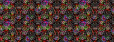 Siyah renkli çiçekler. Renkli Yaz Temalı eskiz kalıbı. Düz Çiçek Elementleri Tasarımı. Raster illüstrasyonunda çiçek deseni çizimi.