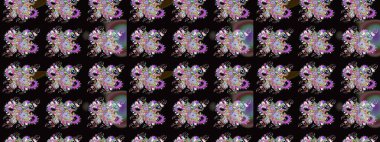 Çiçek desenli çizim. Asya tekstil tarzında. Siyah renkli çiçekler. Raster illüstrasyonu. Raster illüstrasyonu.