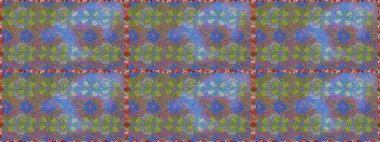 Kusursuz çiçek deseni. Raster illüstrasyonu. Asya tekstil tarzında. Raster illüstrasyonu. Gri ve mavi renkte çiçekler.