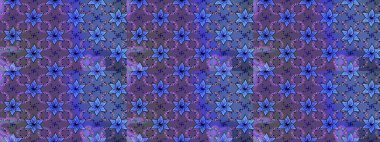 Mor ve mavi renkte çiçekler. Nazik romantik baskı. Raster güzel bir çiçek deseni çizmiş. Tatil havası. Bahar mevsimi.