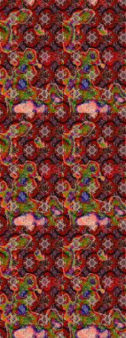 Parlak renkli çiçekleri ve kahverengi renkli yaprakları olan harika bir çiçek deseni. Moda baskıları için zarif bir şablon. Modern çiçek arkaplanı. Halk stili.