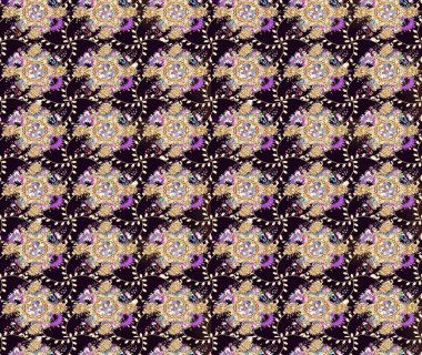 Suluboya çiçekli çiçek deseni. Raster illüstrasyonu. Siyah renkte güzel tekstil.