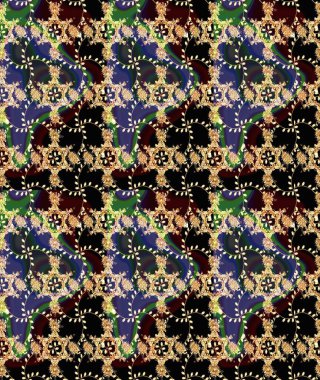 Raster illüstrasyonu. Çiçekler, dallar, bitkiler ve çiçekler. Güzel kumaş deseni. El çizimi.