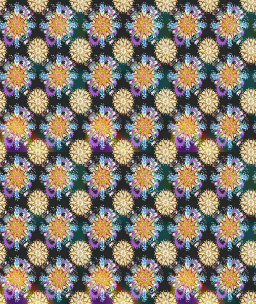 Düz Çiçek Elementleri Tasarımı. Renkli Yaz Temalı Kusursuz Arkaplan. Raster Illustrasyon 'da moda olmayan çiçek deseni. Güzel kumaş deseni.