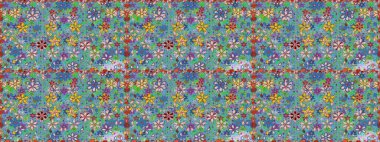 Mavi ve yeşil renkli çiçekler. Raster illüstrasyonu. El çizimi çiçekleri olan soyut, pürüzsüz desen.