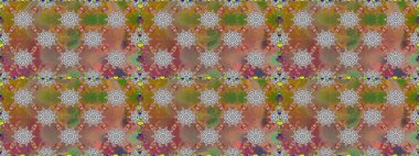 Raster illüstrasyonu. Kahverengi renklerde bahar çiçekleri. Patlayan çiçekler soyut olarak yerleştirilmiş. Raster deseni.