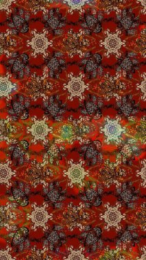 Arkaplan dokusu, duvar kağıdı, kahverengi renkli çiçek teması. Kabile sanatı boho baskısı, klasik çiçek arkaplanı. Soyut etnik raster çizim kalıbı.