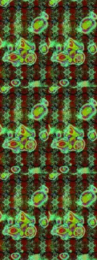 Tekstil için suluboya eskiz deseni. Şirin çiçekli, desenli, yeşil renkli bir eskiz deseni. El çizimi çiçek çizimi deseni (fayans)).