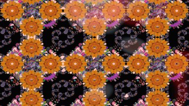 Raster illüstrasyonu. Taslak desenli, modaya uygun kumaş deseni. Düz Çiçek Elementleri Tasarımı. Renkli Bahar Teması eskiz kalıbı. Şirin çiçek elementleri..